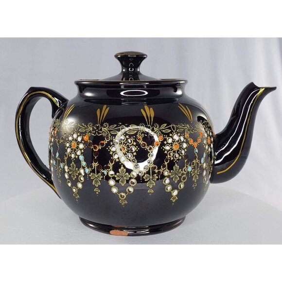 England Sudlow Teapot 3983 Black Dark Brown Vintage WWII Chipped - Picture 3 of 12